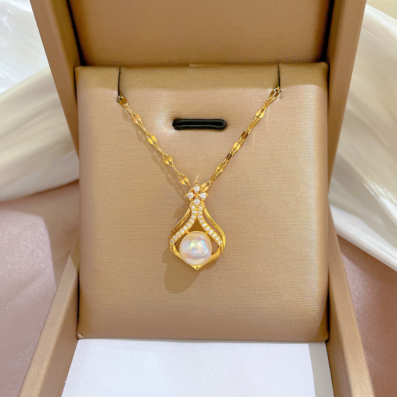 Pearl Trim Chain - Элегантное женское ожерелье K14 золотого цвета